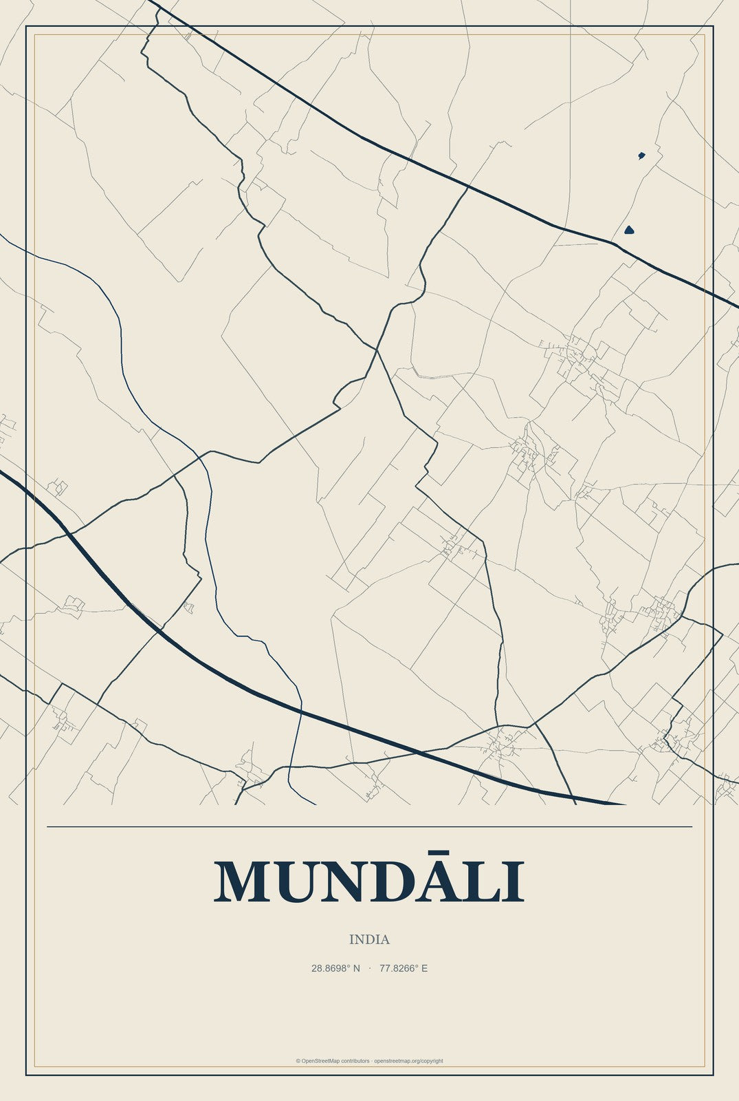 Mundāli, India City Map Aluminum Sign in Coastal Cutout style