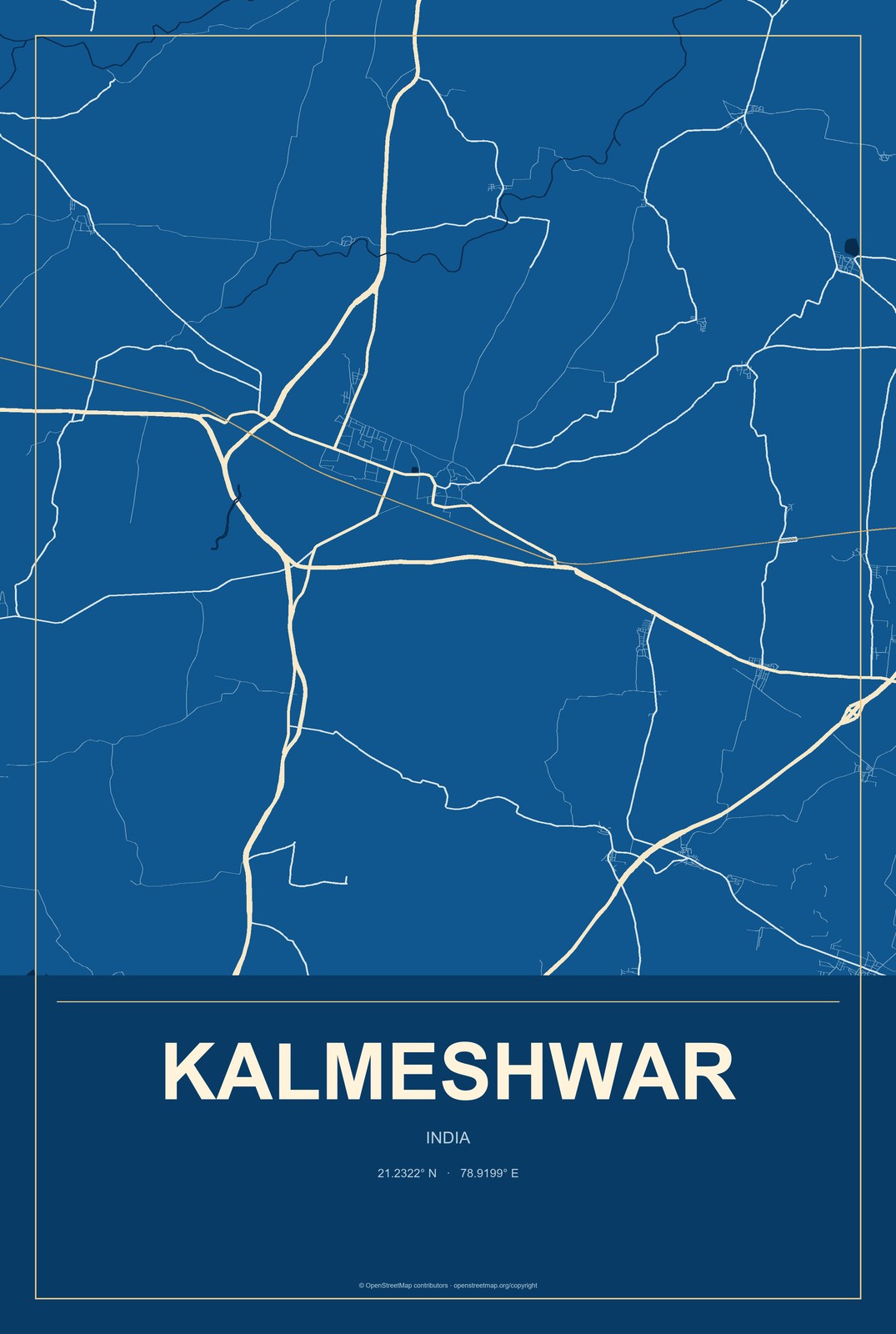 Kalmeshwar, India City Map Aluminum Sign in Harbor Cobalt style