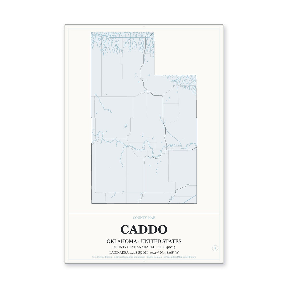 Caddo County, Oklahoma Map Aluminum Sign in Gallery Air style