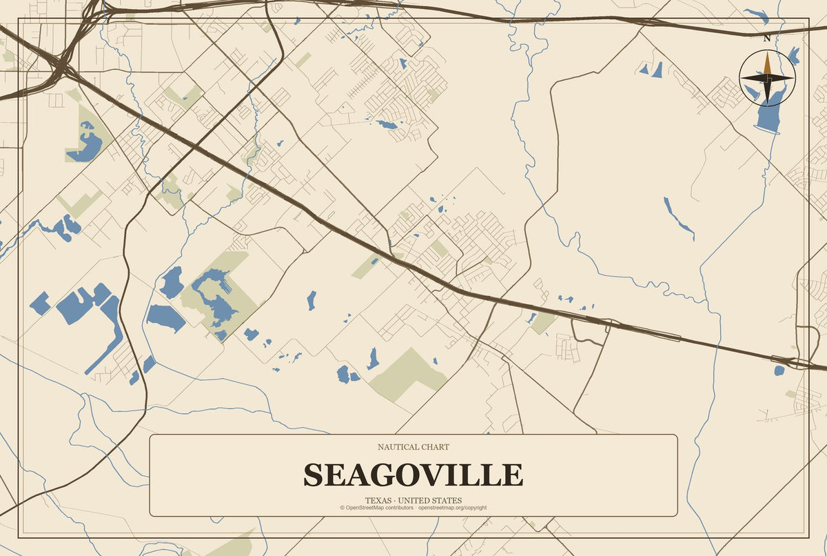 Seagoville, Texas City Map Aluminum Sign in Heritage Nautical style