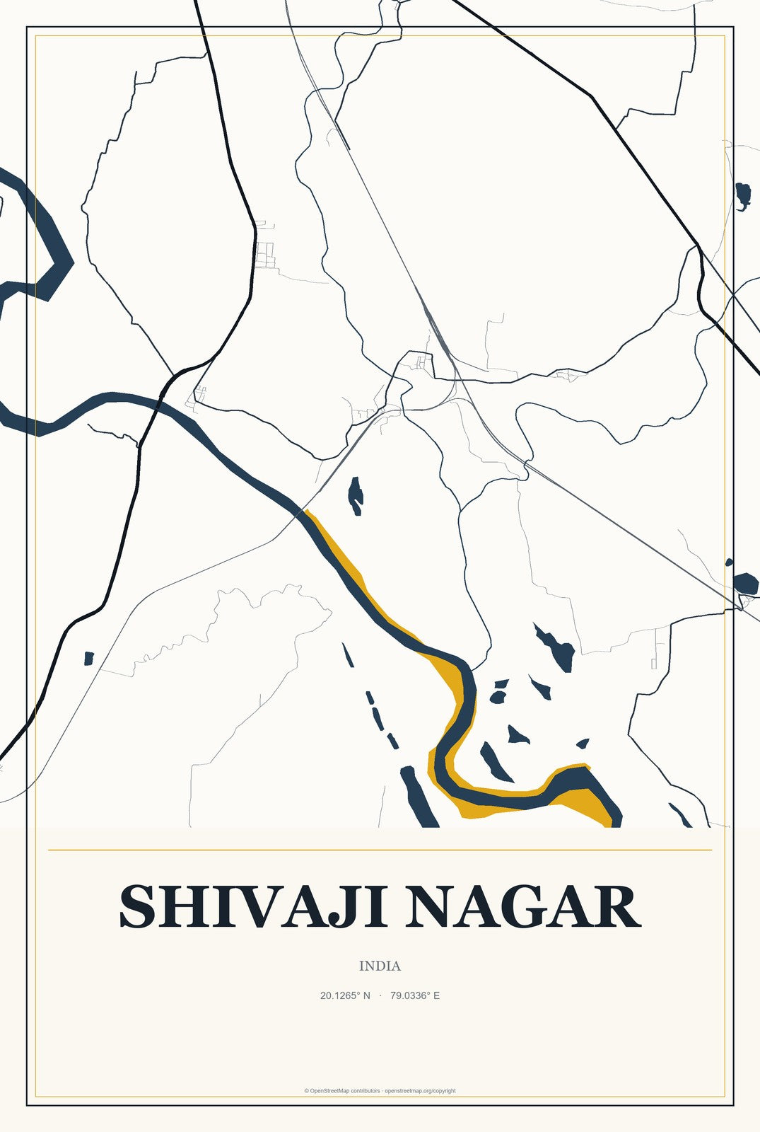 Shivaji Nagar, India City Map Aluminum Sign in Citrine Modern style