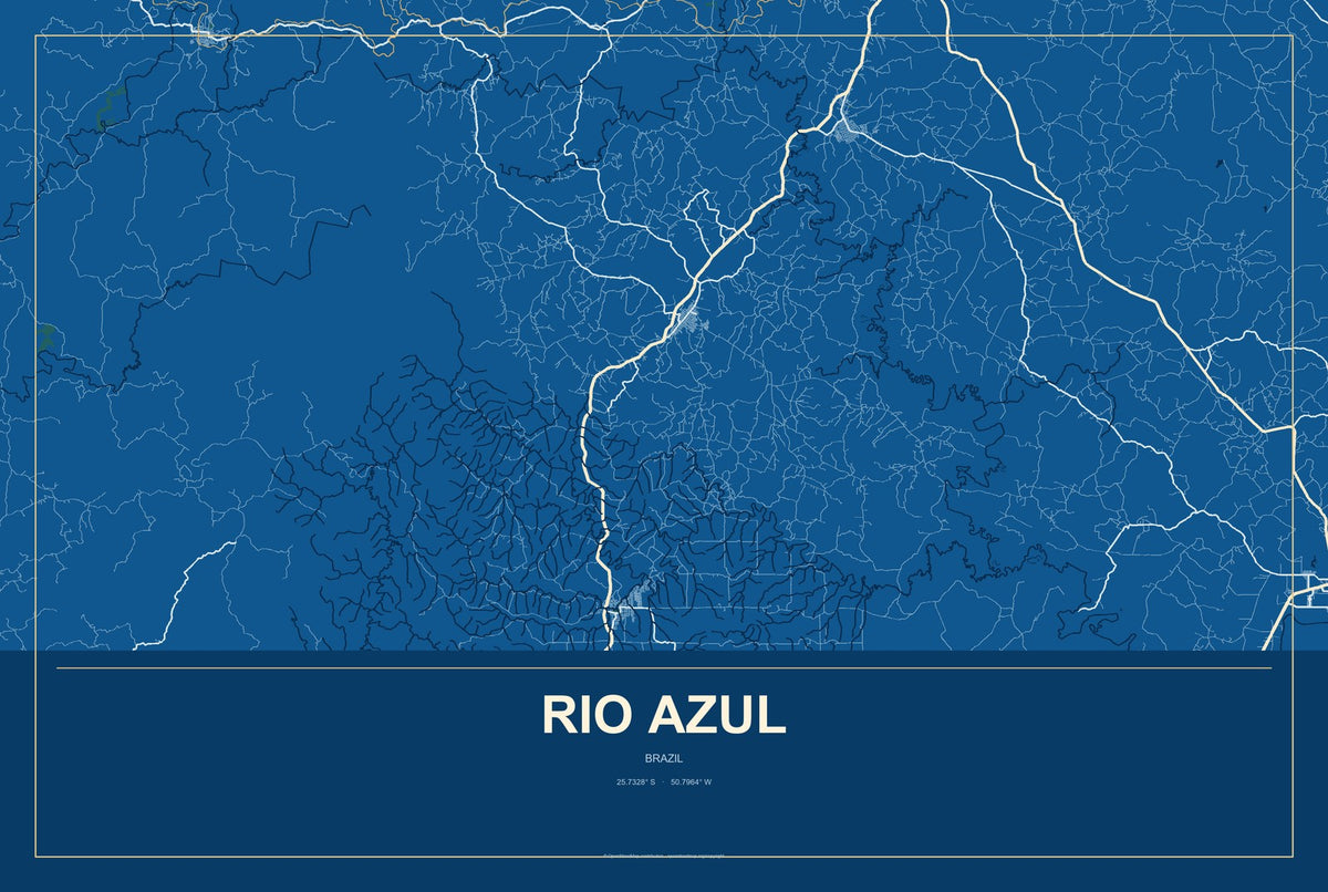 Rio Azul, Brazil City Map Aluminum Sign in Harbor Cobalt style