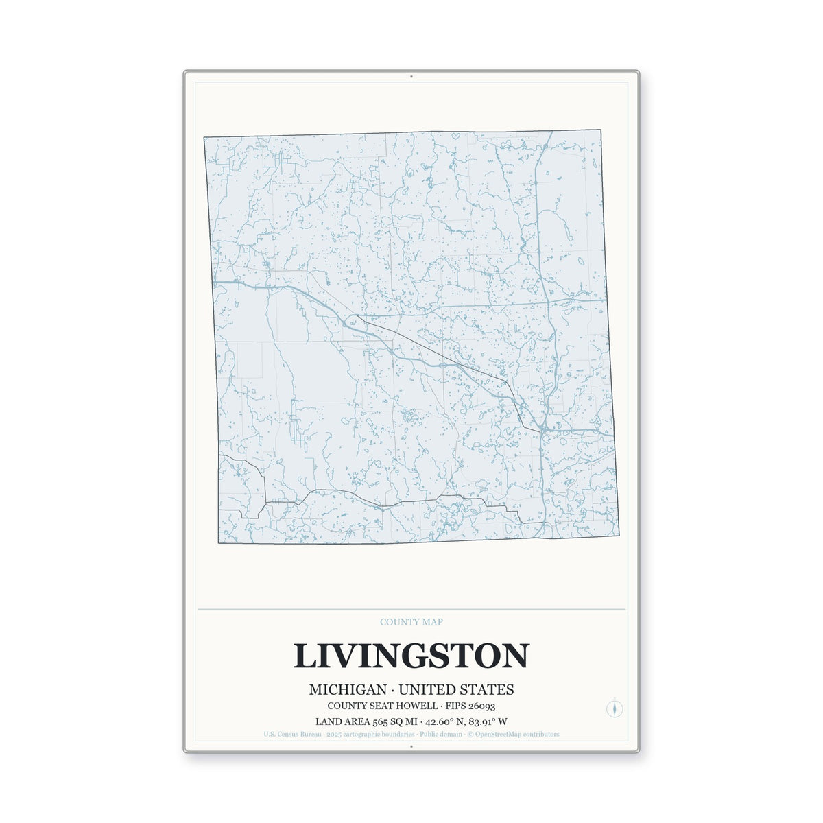Livingston County, Michigan Map Aluminum Sign in Gallery Air style