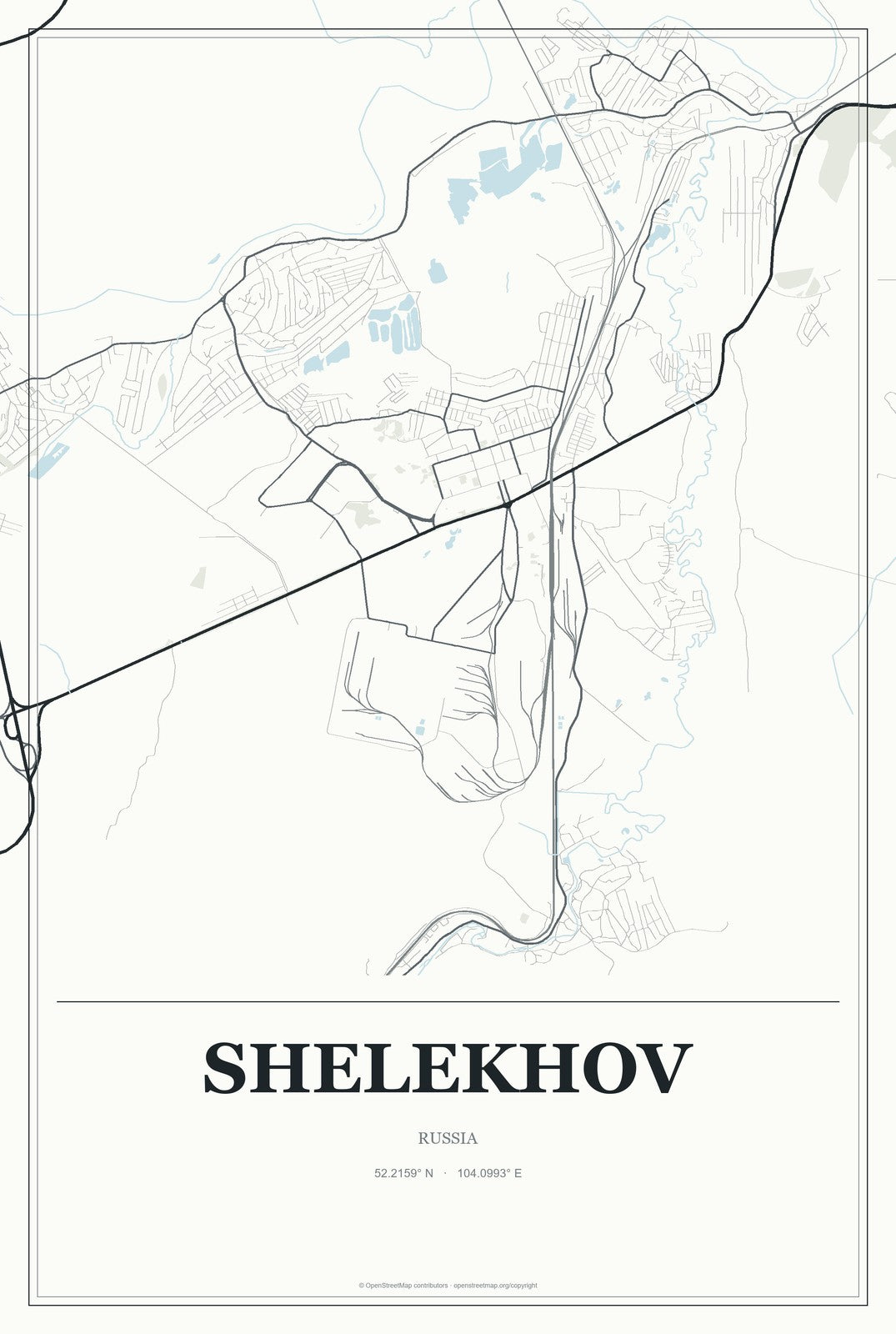 Shelekhov, Russia City Map Aluminum Sign in Gallery Air style