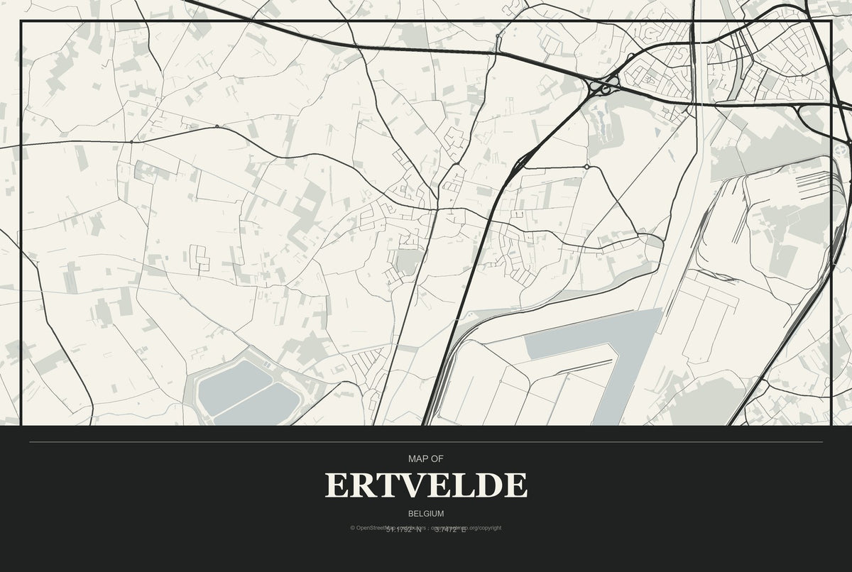 Ertvelde, Belgium City Map Aluminum Sign in Museum Plaque style