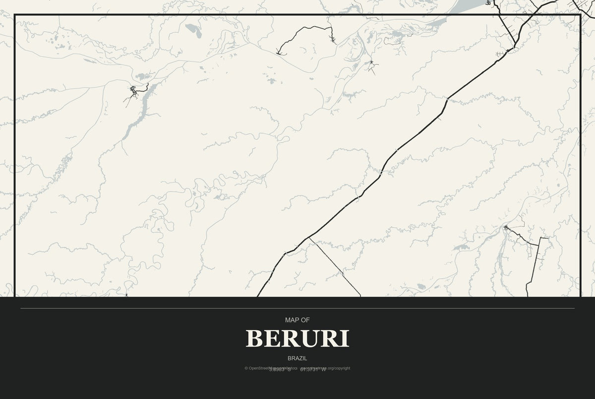 Beruri, Brazil City Map Aluminum Sign in Museum Plaque style