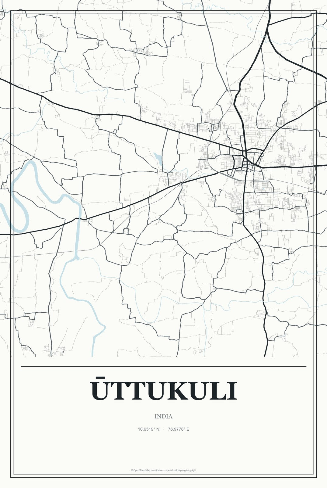 Ūttukuli, India City Map Aluminum Sign in Gallery Air style