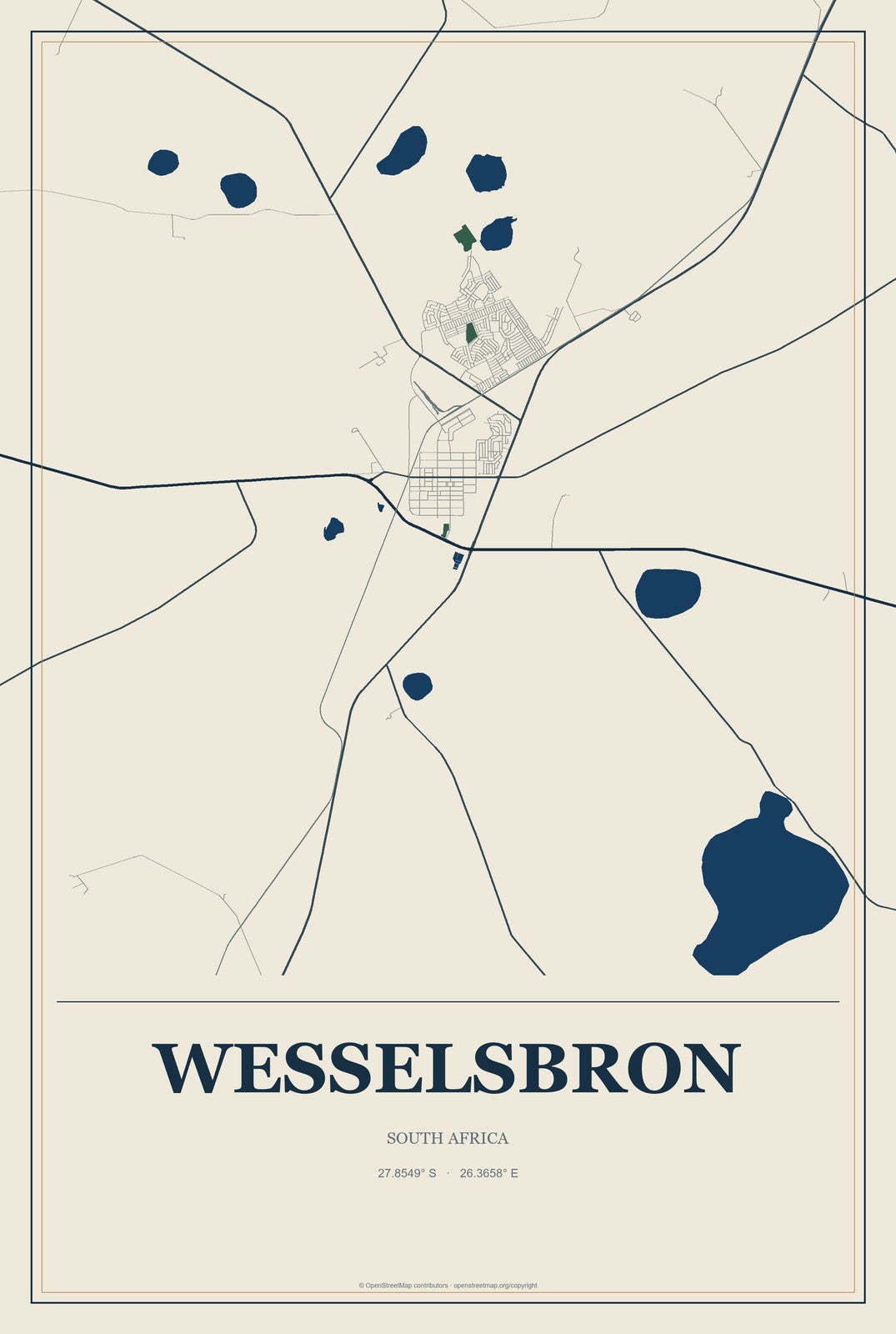 Wesselsbron, South Africa City Map Aluminum Sign in Coastal Cutout style