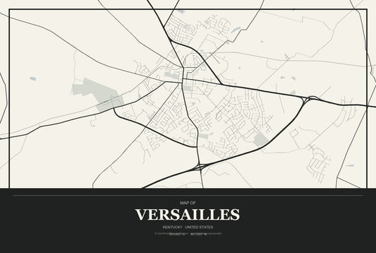 Versailles, Kentucky City Map Aluminum Sign in Museum Plaque style