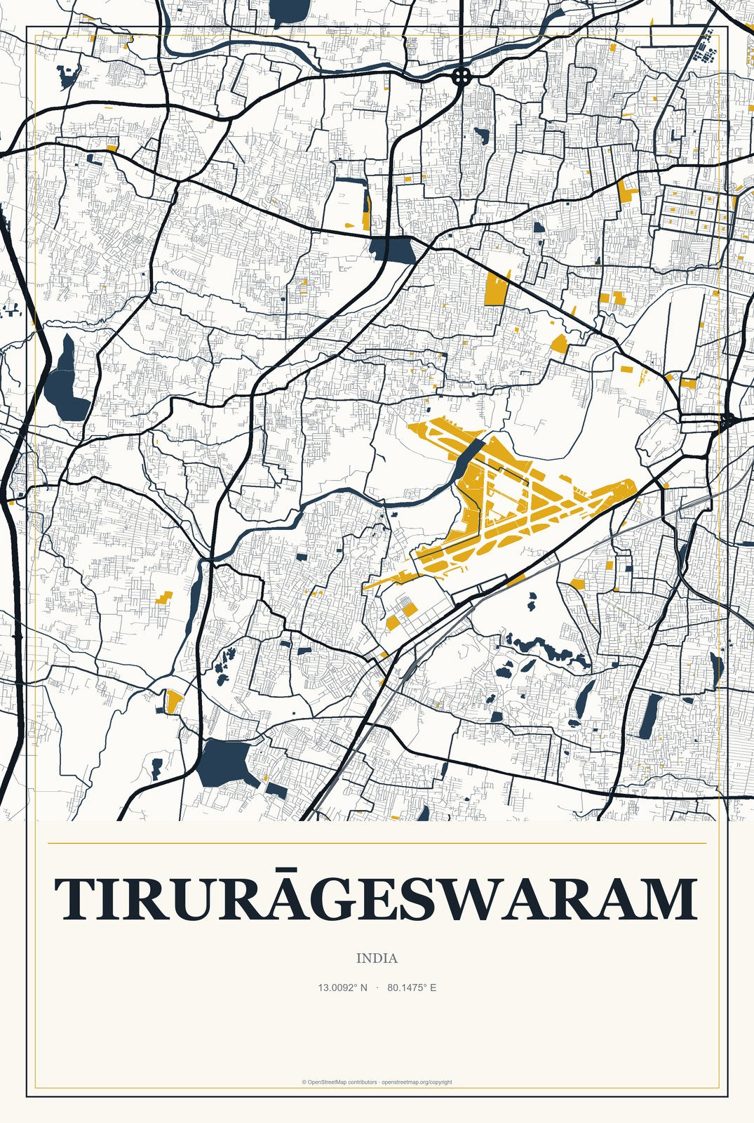 Tirurāgeswaram, India City Map Aluminum Sign in Citrine Modern style