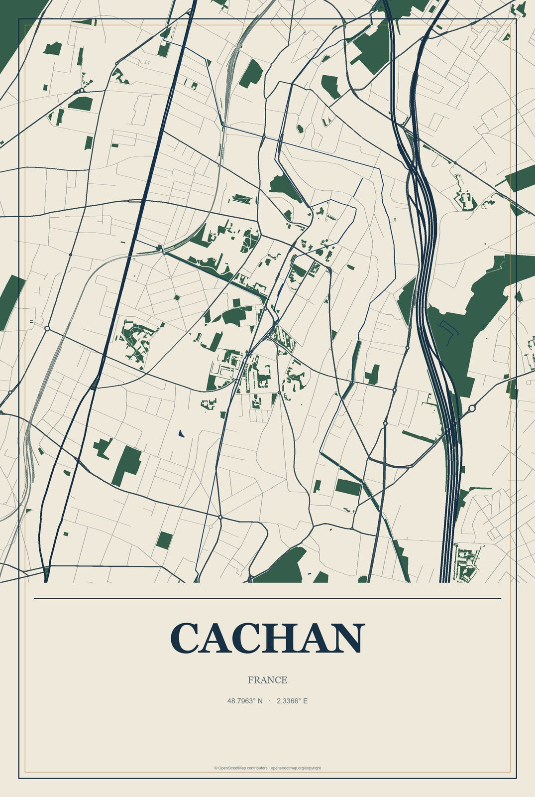 Cachan, France City Map Aluminum Sign in Coastal Cutout style