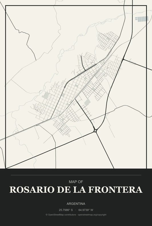 Rosario de la Frontera, Argentina City Map Aluminum Sign in Museum Plaque style
