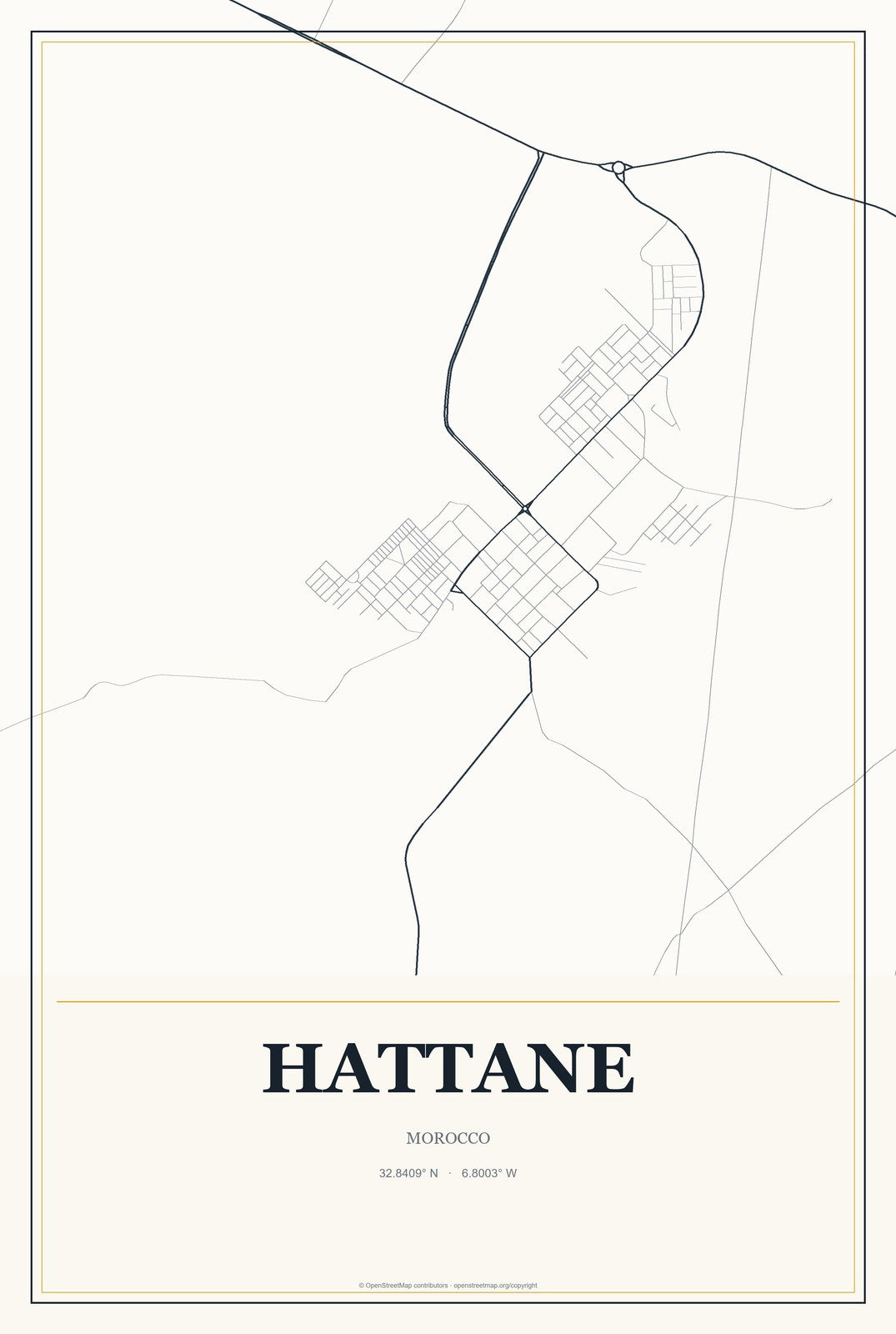 Hattane, Morocco City Map Aluminum Sign in Citrine Modern style