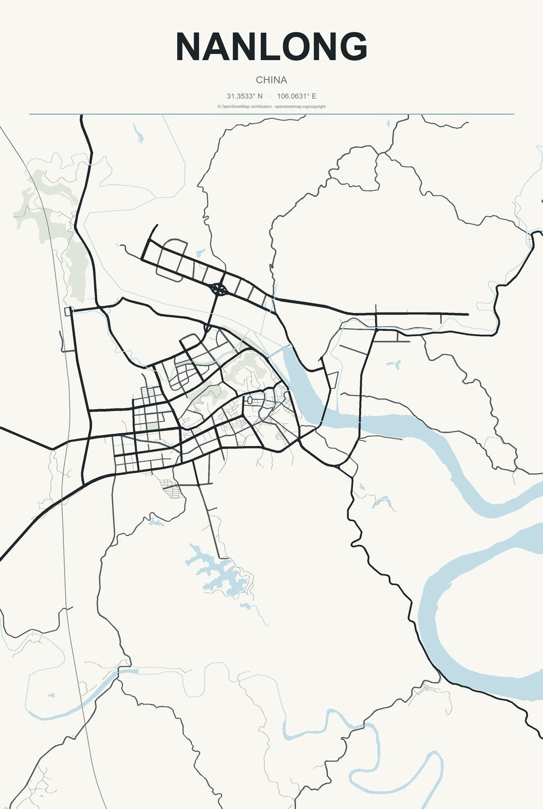 Nanlong, China City Map Aluminum Sign in Headline Atlas style