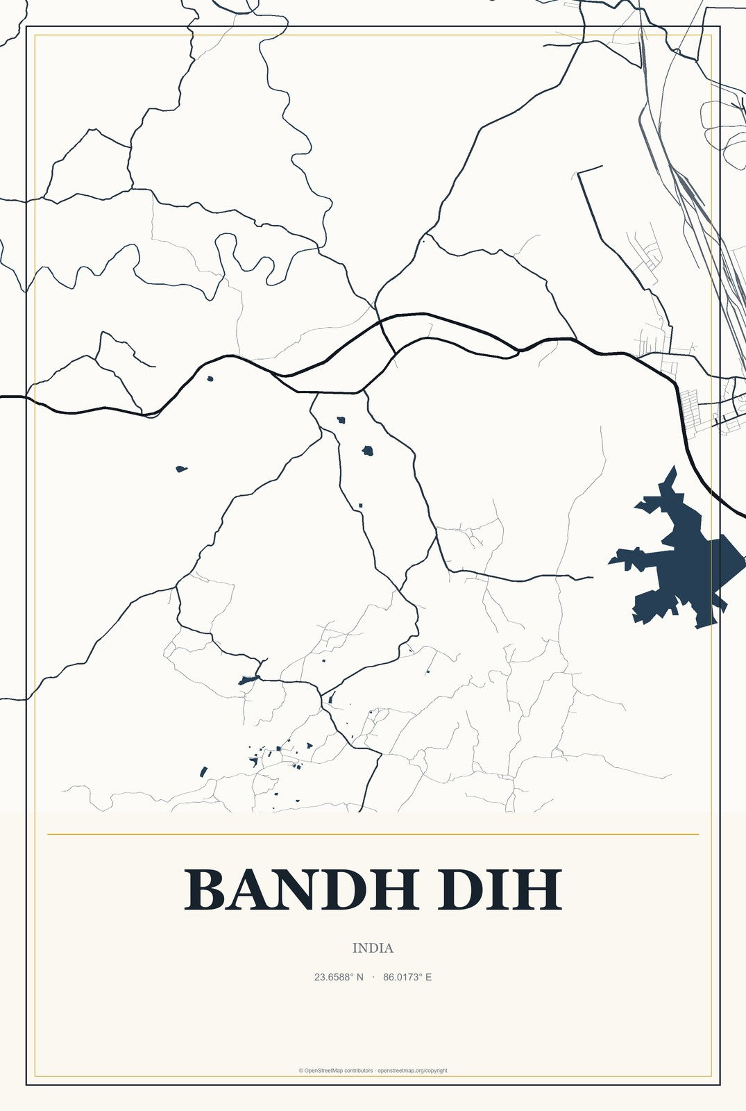 Bandh Dih, India City Map Aluminum Sign in Citrine Modern style