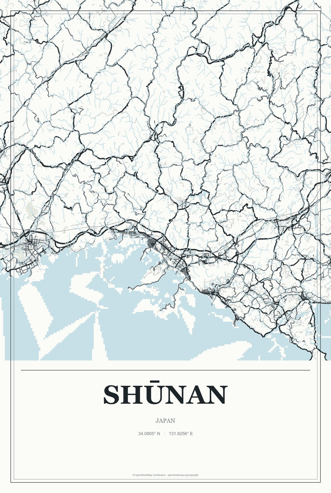 Shūnan, Japan City Map Aluminum Sign in Gallery Air style