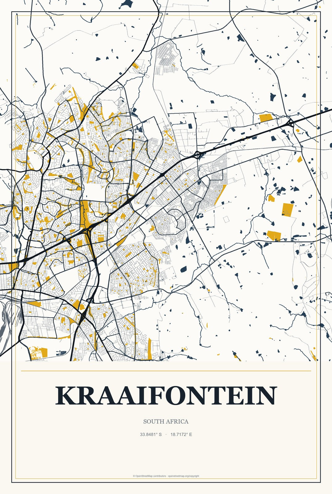 Kraaifontein, South Africa City Map Aluminum Sign in Citrine Modern style