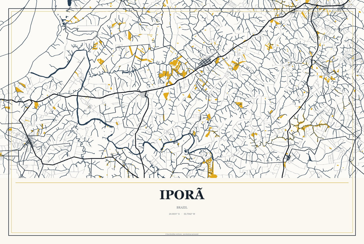 Iporã, Brazil City Map Aluminum Sign in Citrine Modern style