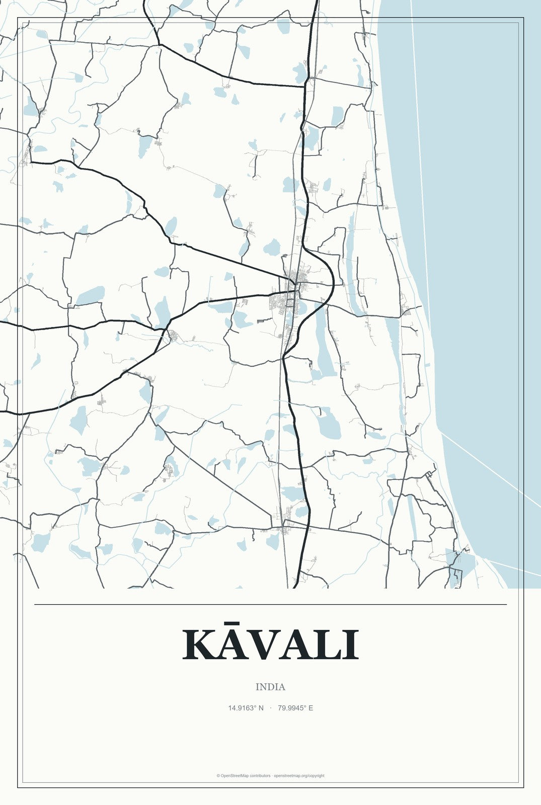 Kāvali, India City Map Aluminum Sign in Gallery Air style