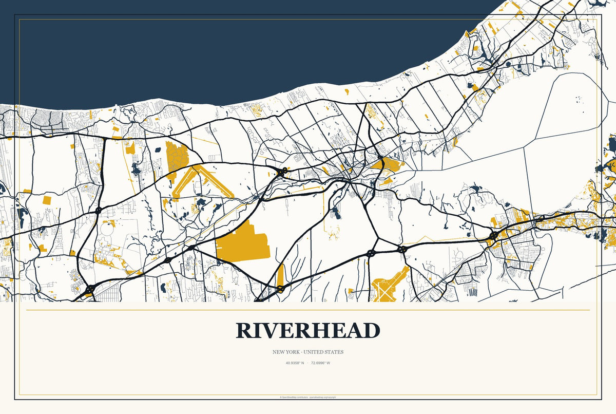 Riverhead, New York City Map Aluminum Sign in Citrine Modern style