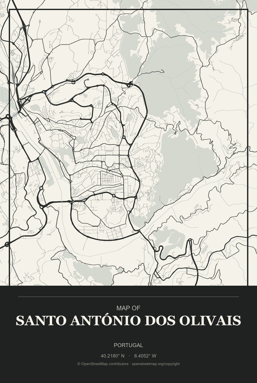 Santo António dos Olivais, Portugal City Map Aluminum Sign in Museum Plaque style