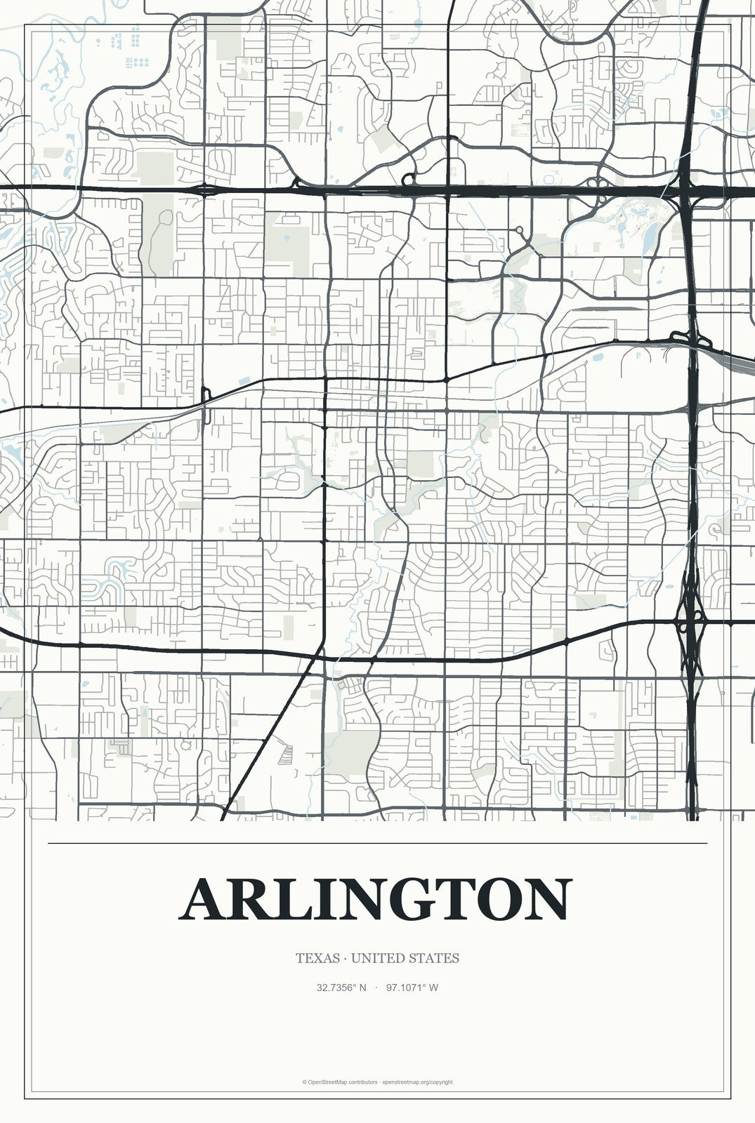 Arlington, Texas City Map Aluminum Sign in Gallery Air style