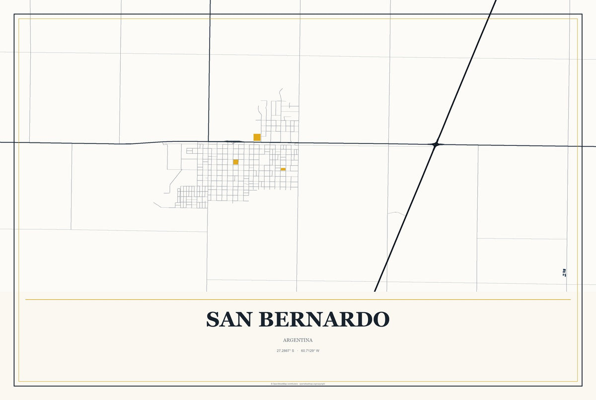 San Bernardo, Argentina City Map Aluminum Sign in Citrine Modern style