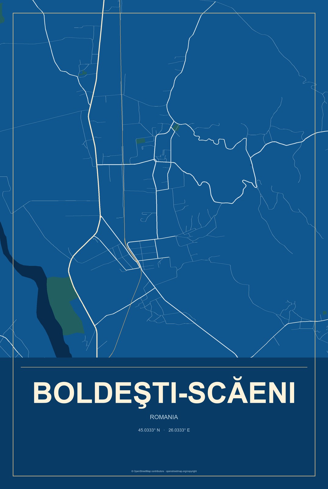 Boldeşti-Scăeni, Romania City Map Aluminum Sign in Harbor Cobalt style