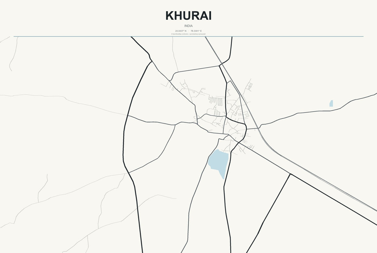 Khurai, India City Map Aluminum Sign in Headline Atlas style