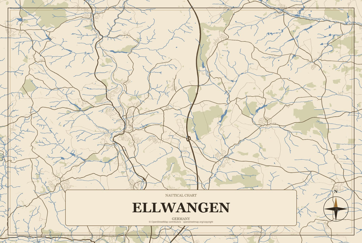 Ellwangen, Germany City Map Aluminum Sign in Heritage Nautical style