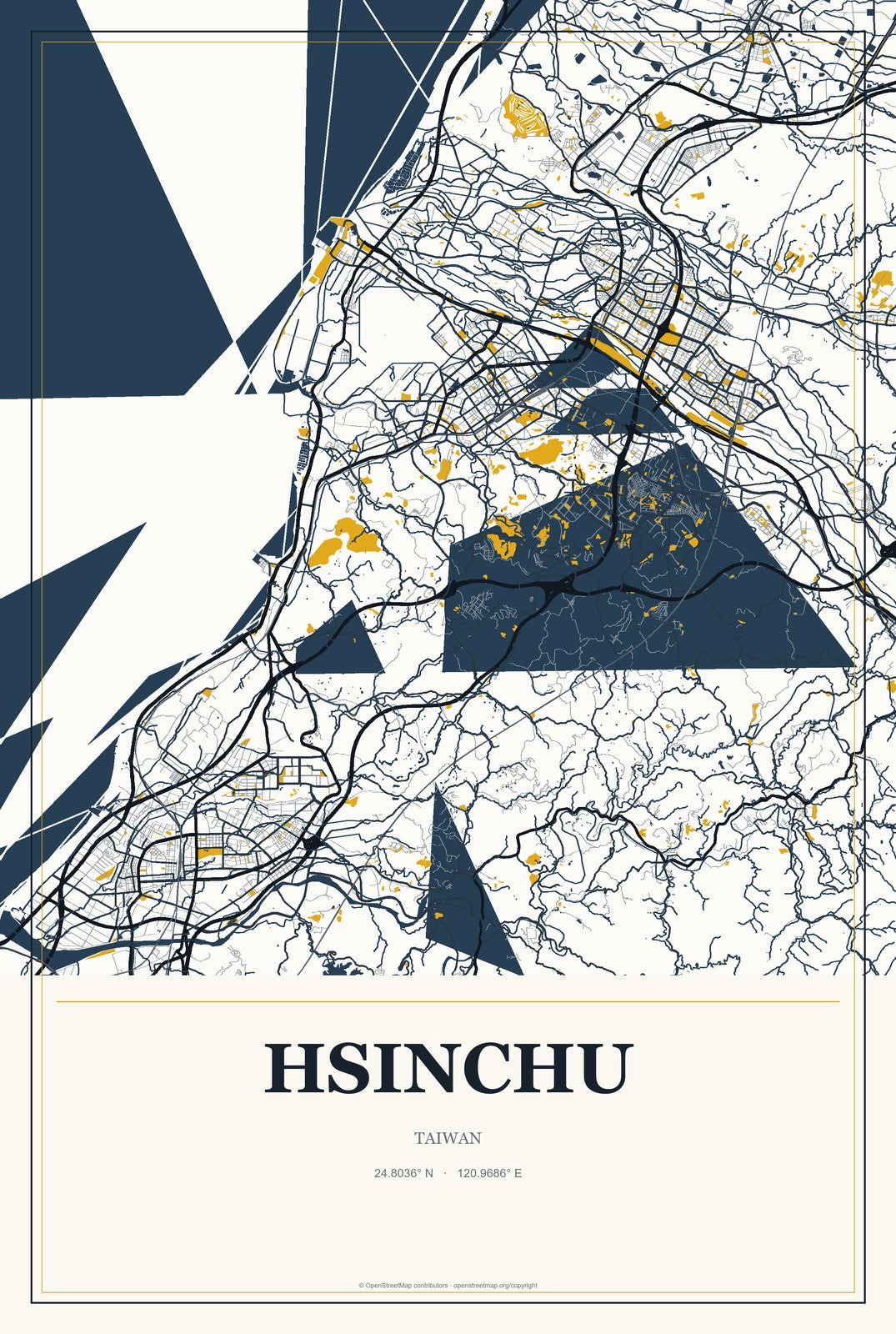 Hsinchu, Taiwan City Map Aluminum Sign in Citrine Modern style