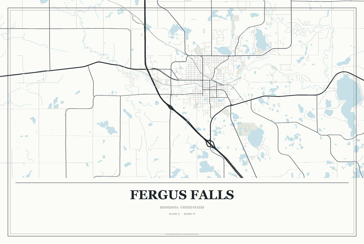 Fergus Falls, Minnesota City Map Aluminum Sign in Gallery Air style