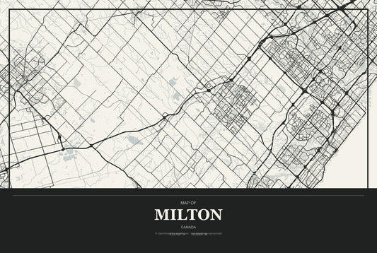 Milton, Canada City Map Aluminum Sign in Museum Plaque style