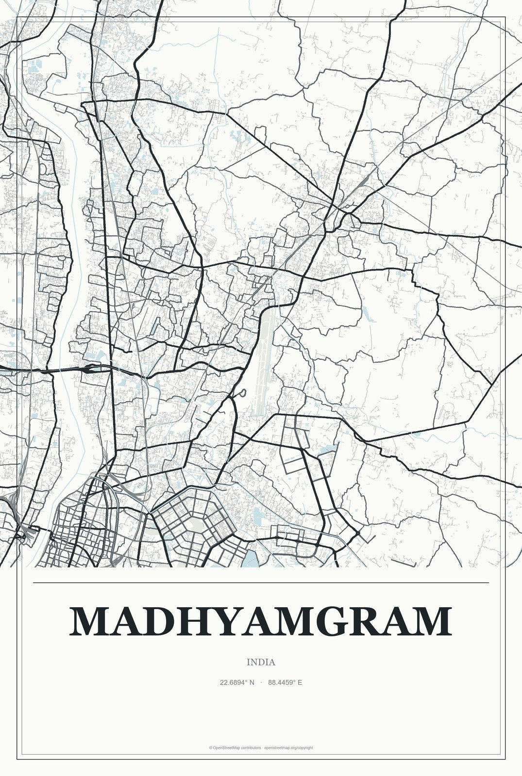 Madhyamgram, India City Map Aluminum Sign in Gallery Air style