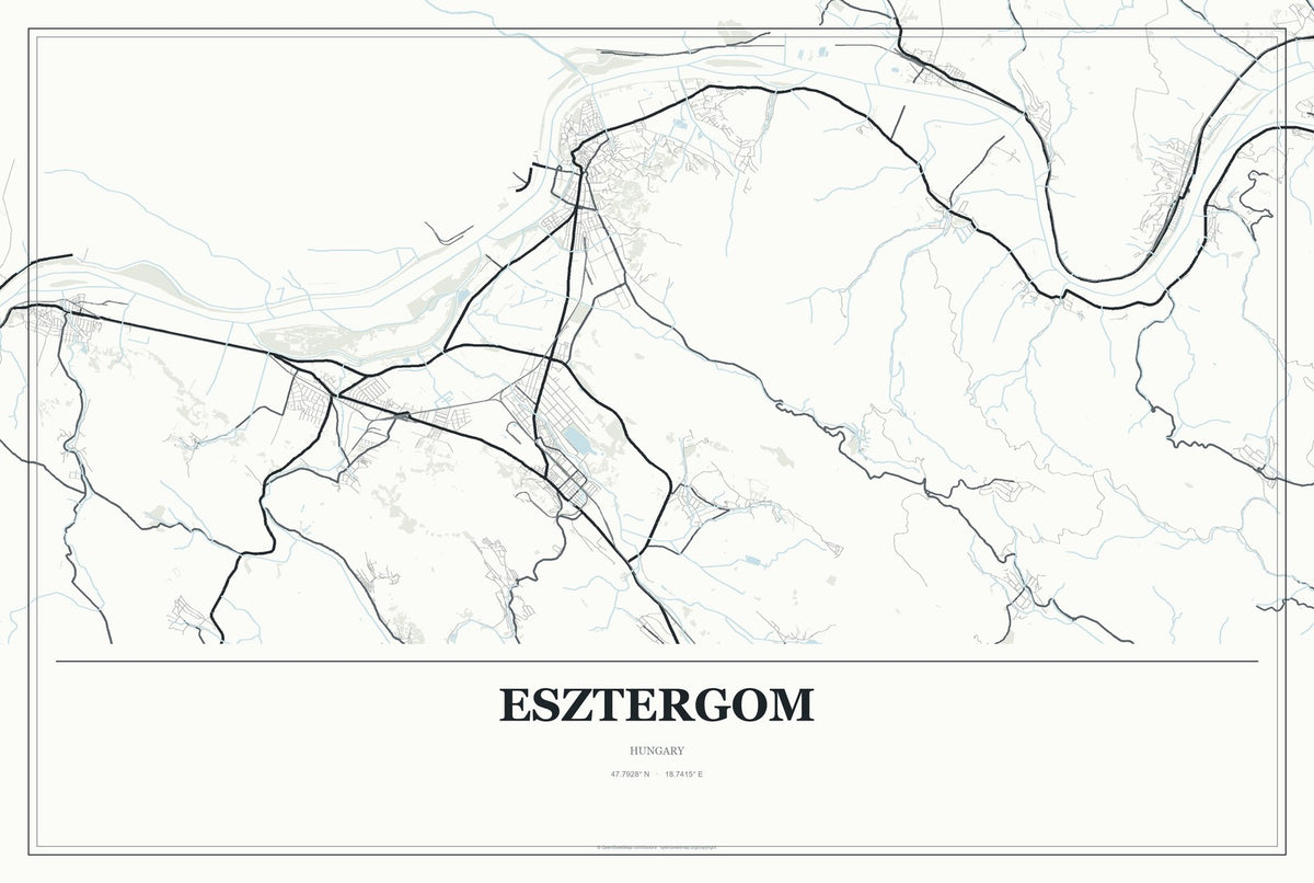 Esztergom, Hungary City Map Aluminum Sign in Gallery Air style