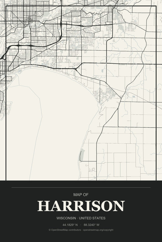 Harrison, Wisconsin City Map Aluminum Sign in Museum Plaque style
