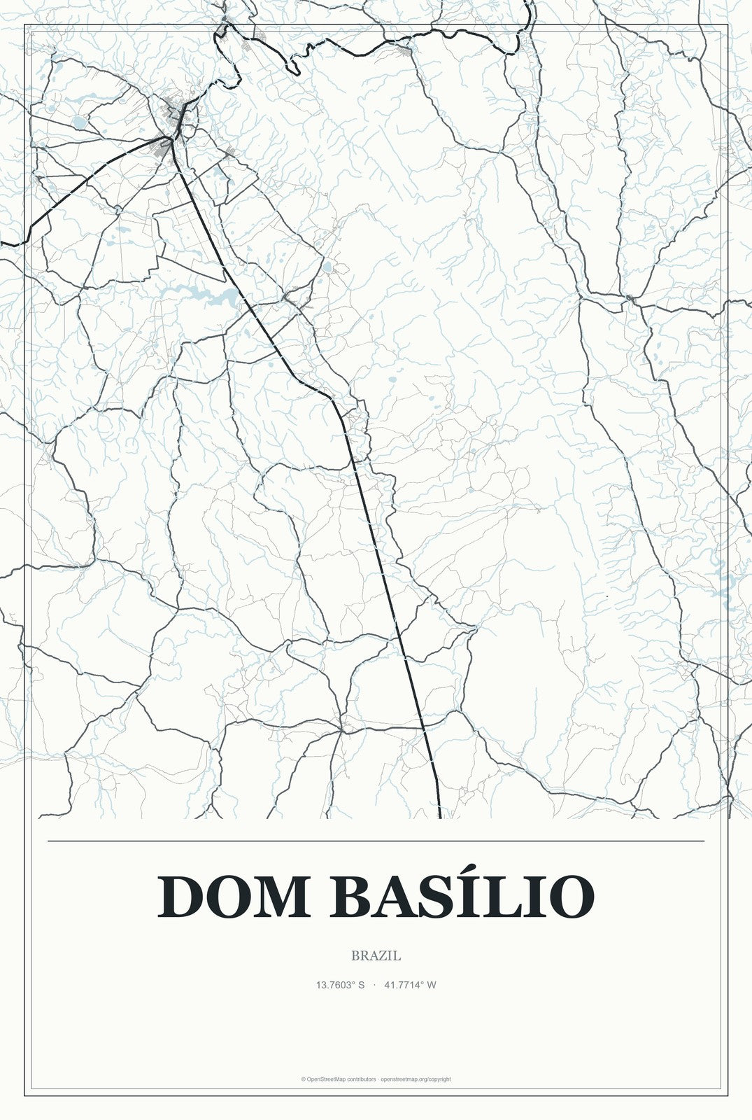 Dom Basílio, Brazil City Map Aluminum Sign in Gallery Air style
