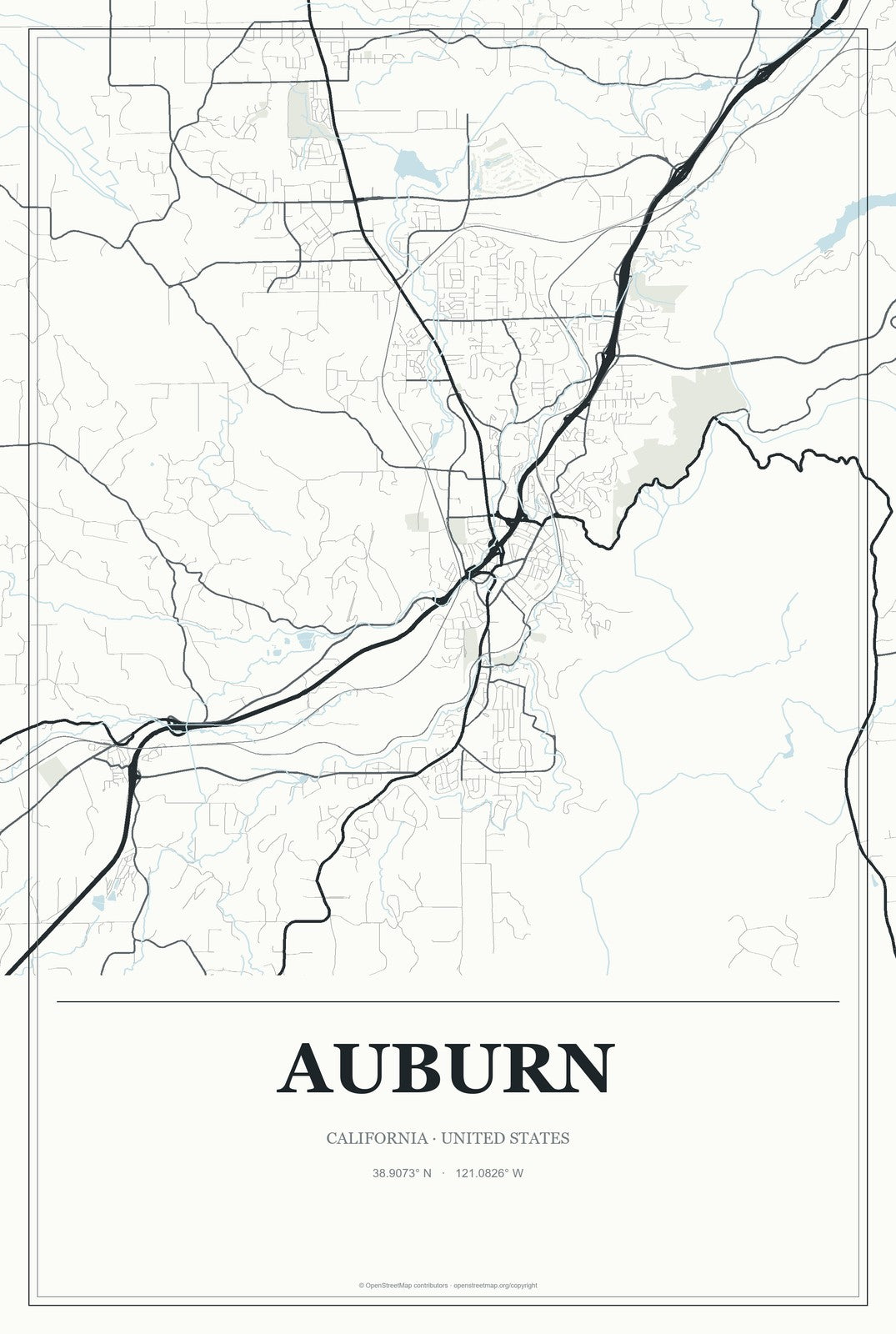 Auburn, California City Map Aluminum Sign in Gallery Air style
