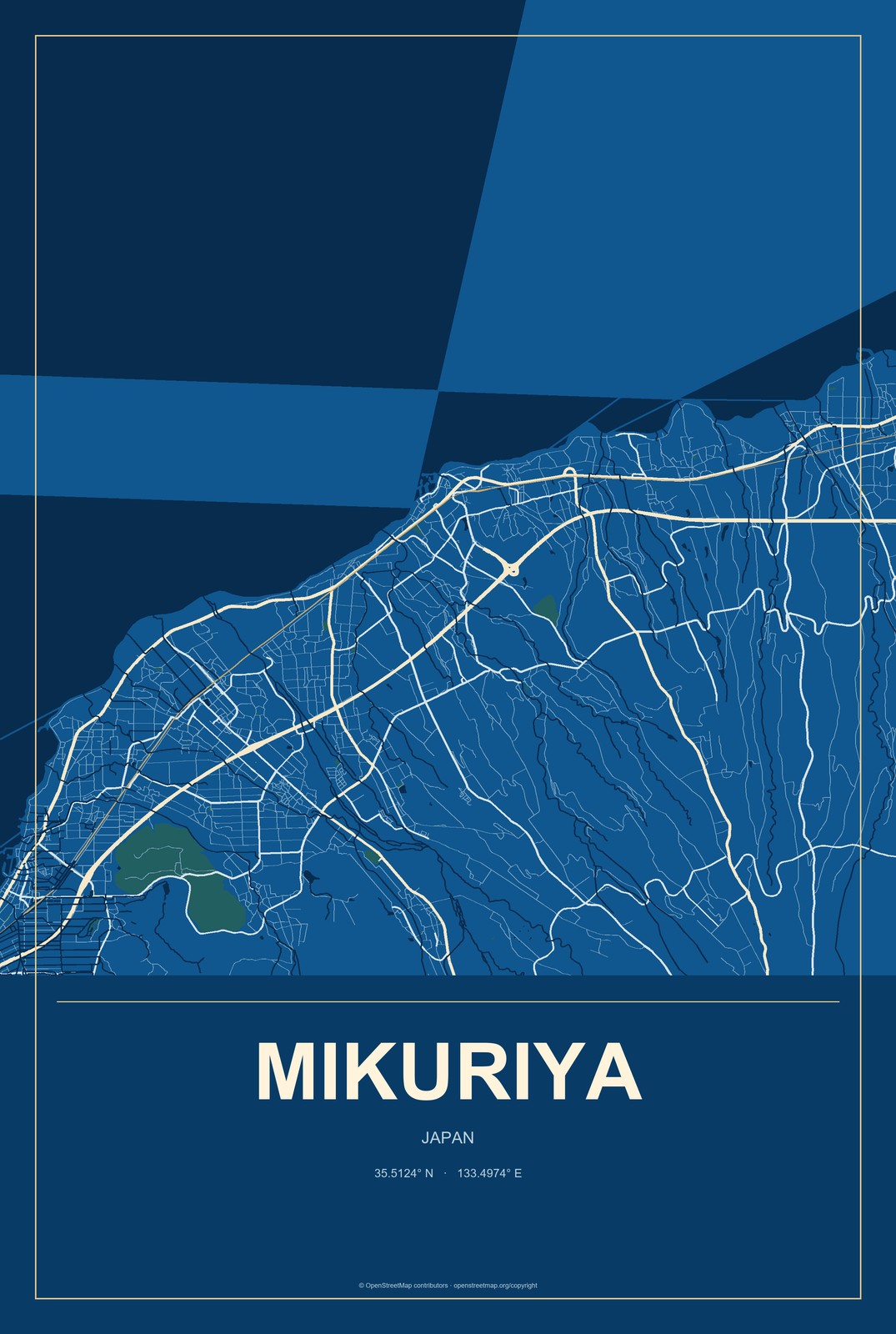 Mikuriya, Japan City Map Aluminum Sign in Harbor Cobalt style