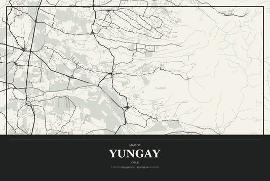 Yungay, Chile City Map Aluminum Sign in Museum Plaque style