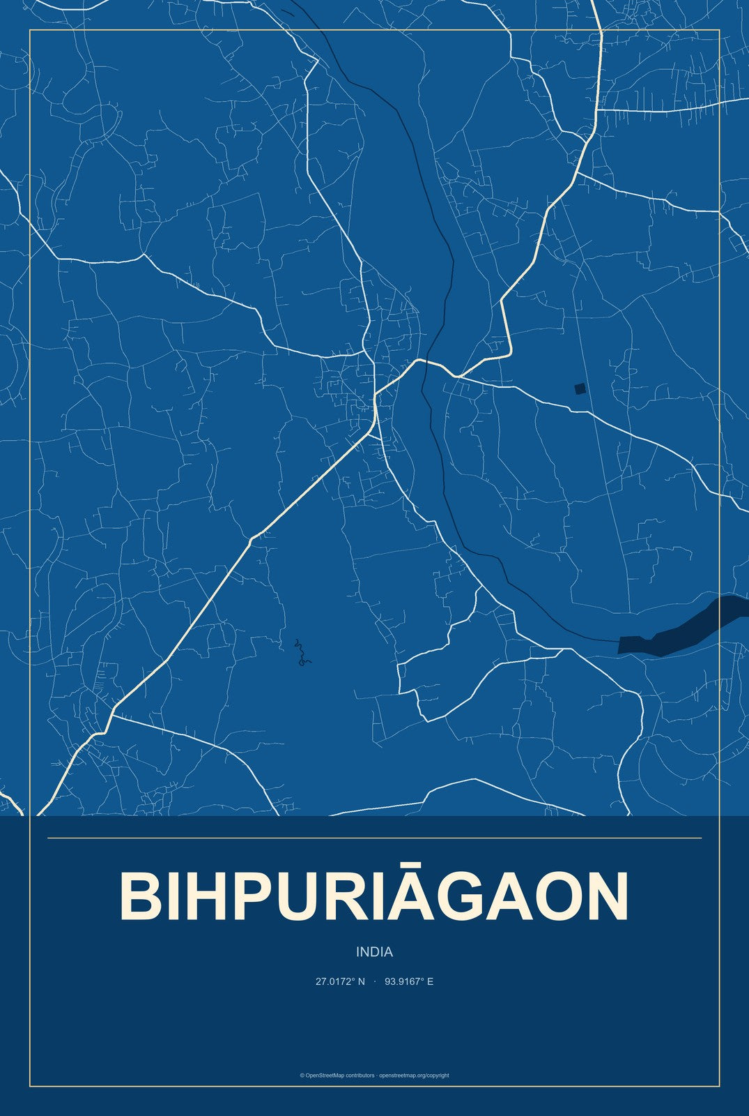 Bihpuriāgaon, India City Map Aluminum Sign in Harbor Cobalt style