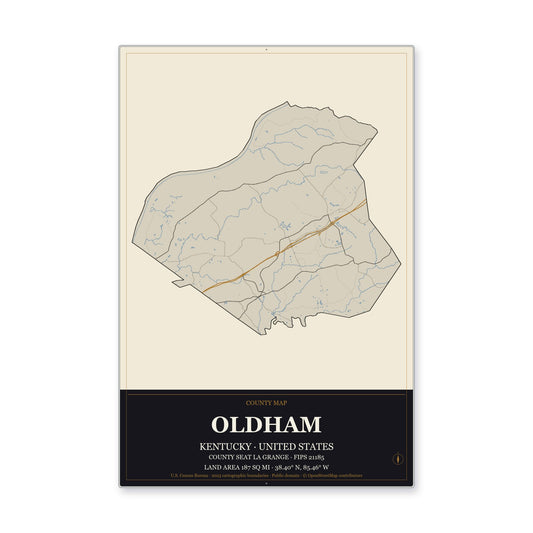Oldham County, Kentucky Map Aluminum Sign in Museum Plaque style