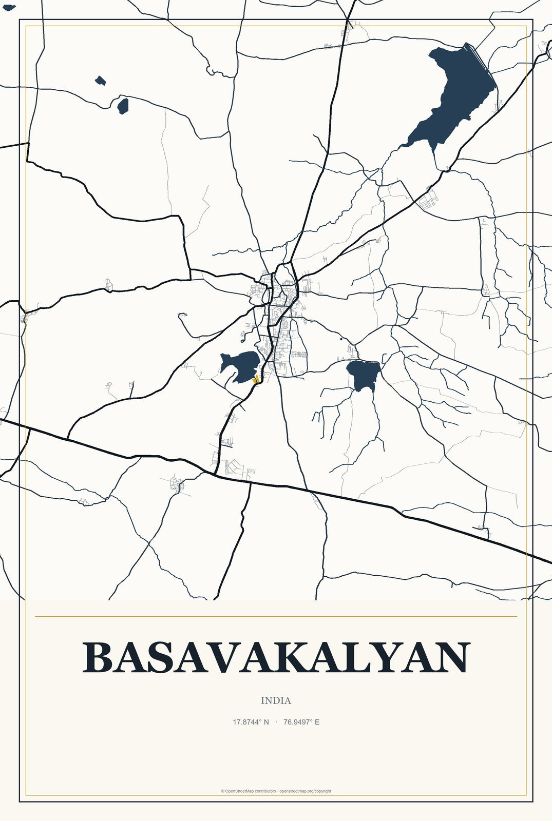 Basavakalyan, India City Map Aluminum Sign in Citrine Modern style