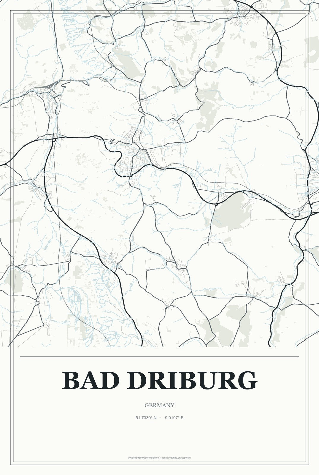 Bad Driburg, Germany City Map Aluminum Sign in Gallery Air style