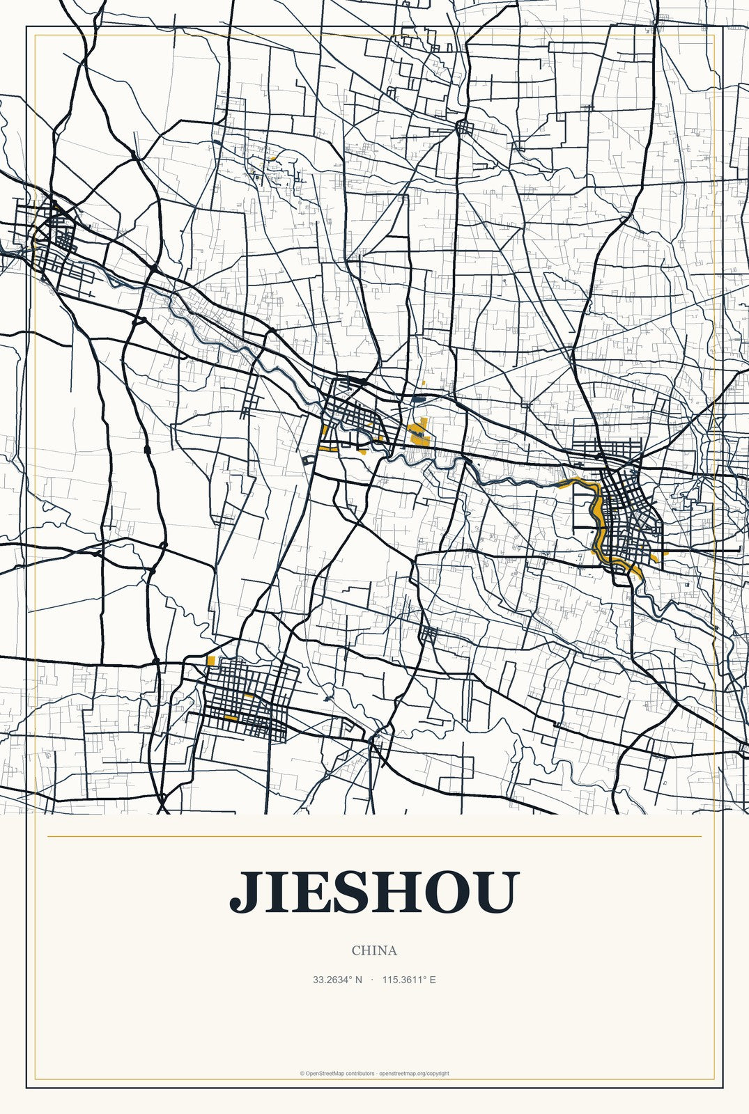 Jieshou, China City Map Aluminum Sign in Citrine Modern style