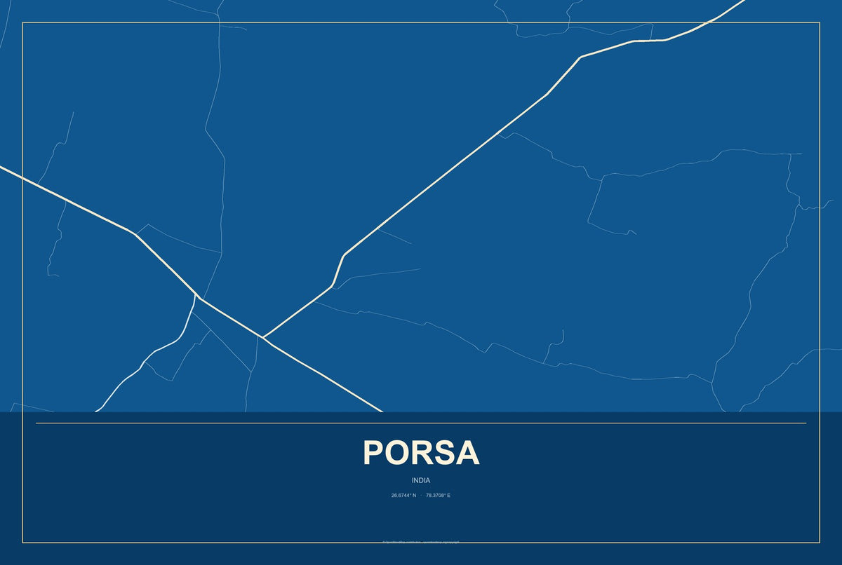 Porsa, India City Map Aluminum Sign in Harbor Cobalt style
