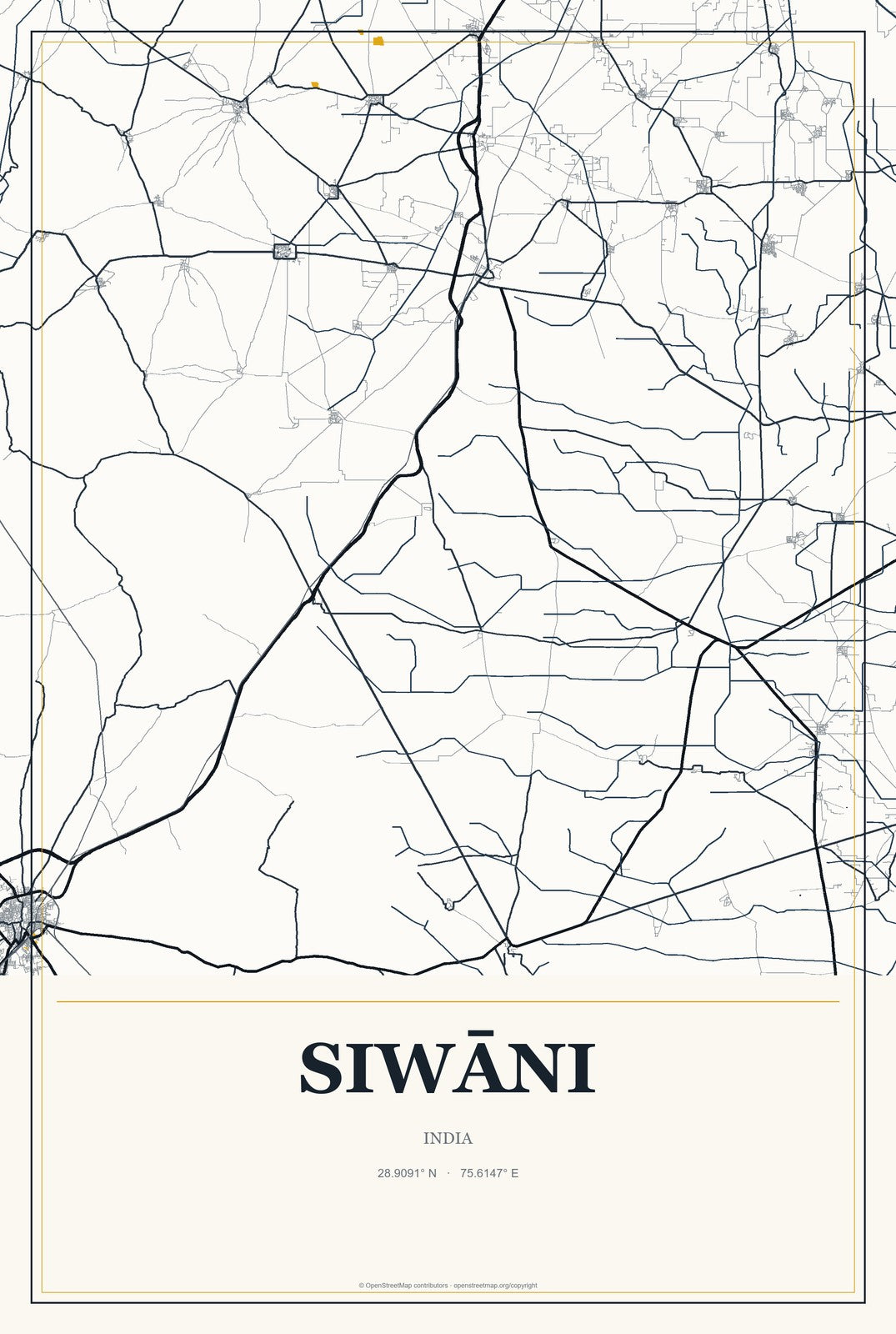 Siwāni, India City Map Aluminum Sign in Citrine Modern style