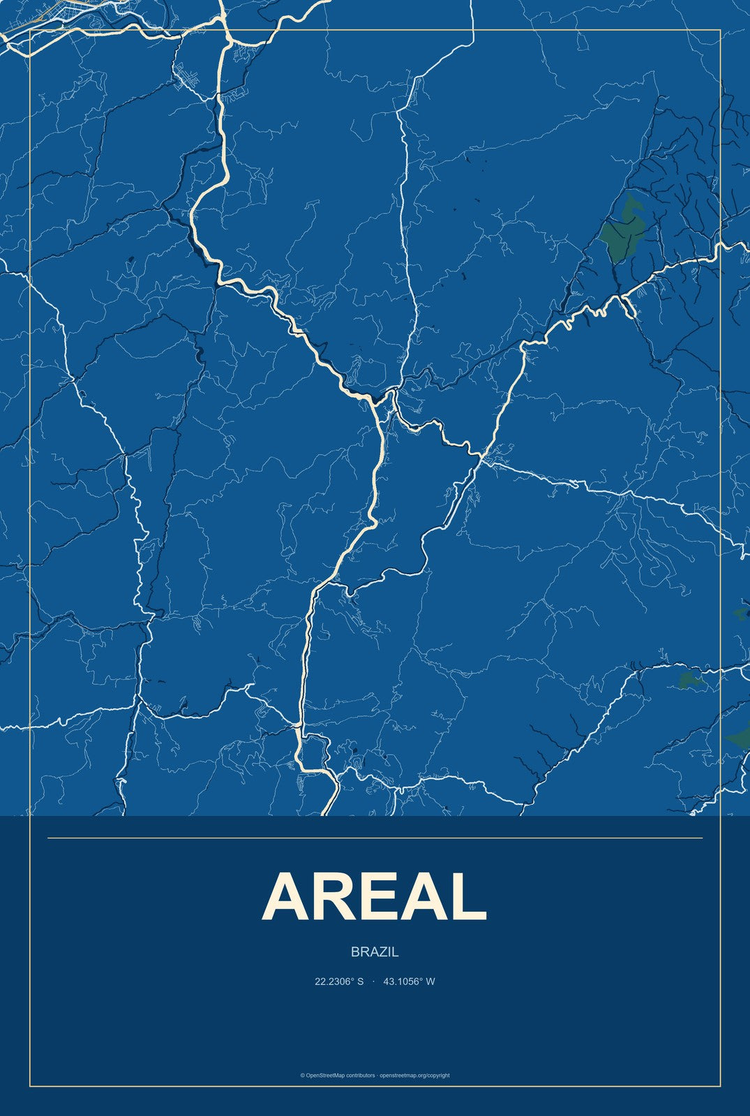 Areal, Brazil City Map Aluminum Sign in Harbor Cobalt style