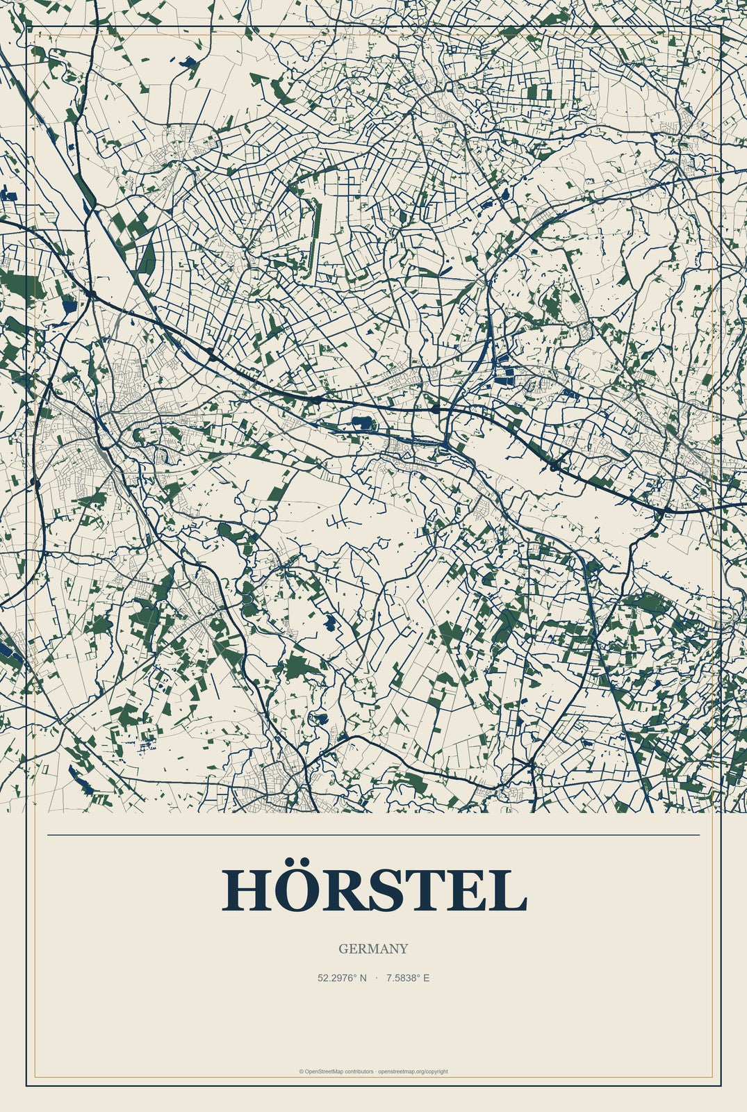 Hörstel, Germany City Map Aluminum Sign in Coastal Cutout style