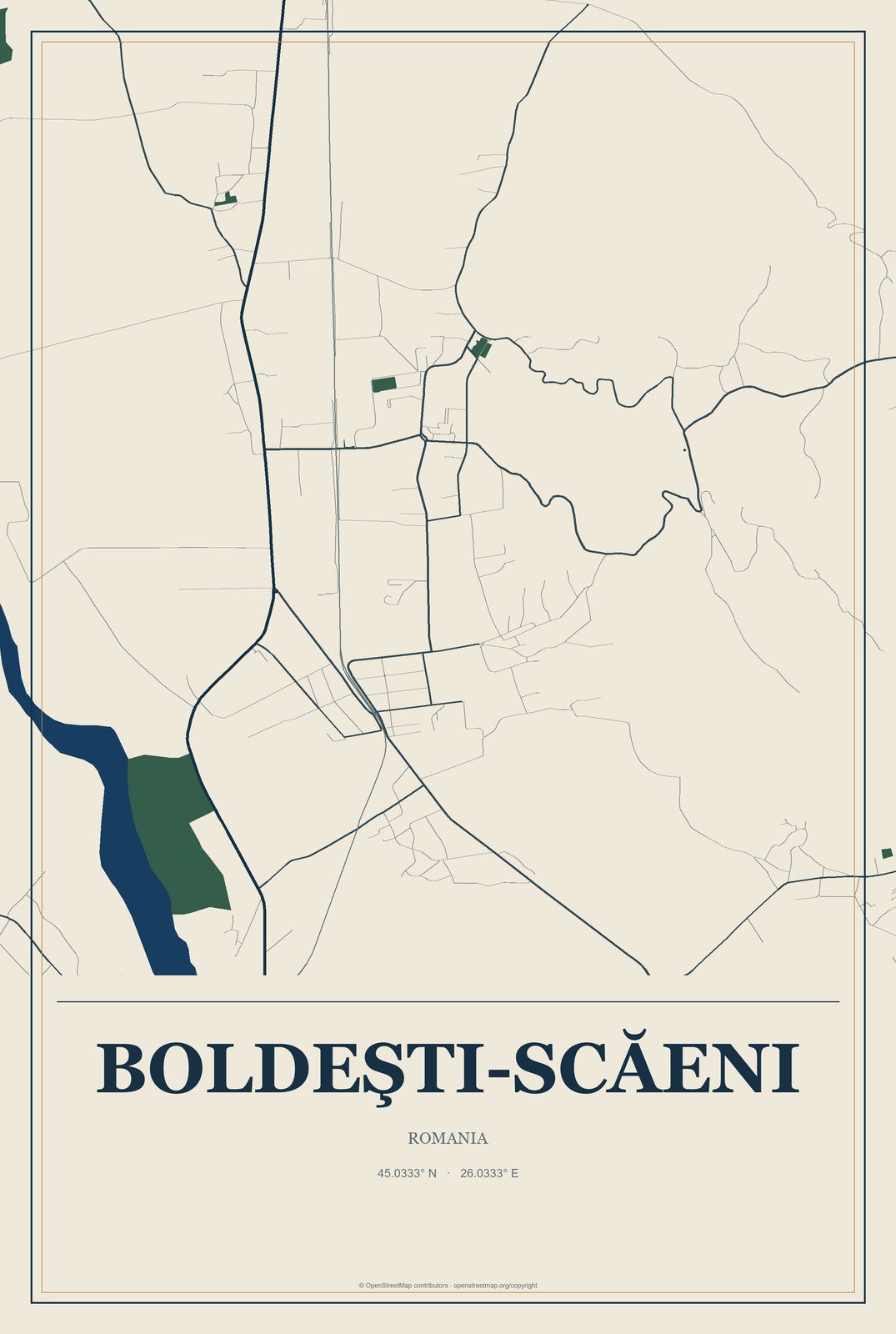 Boldeşti-Scăeni, Romania City Map Aluminum Sign in Coastal Cutout style